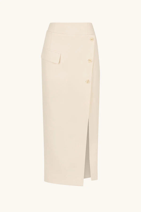 Shona Joy - Irena Asymmetrical Side Split Midi Skirt - Rice