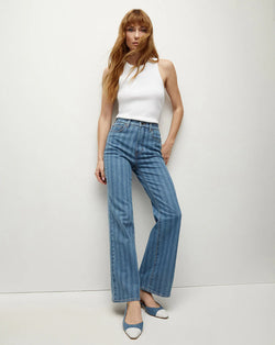 Veronica Beard - Crosbie Loafer Length Wide Leg Jean - Striped