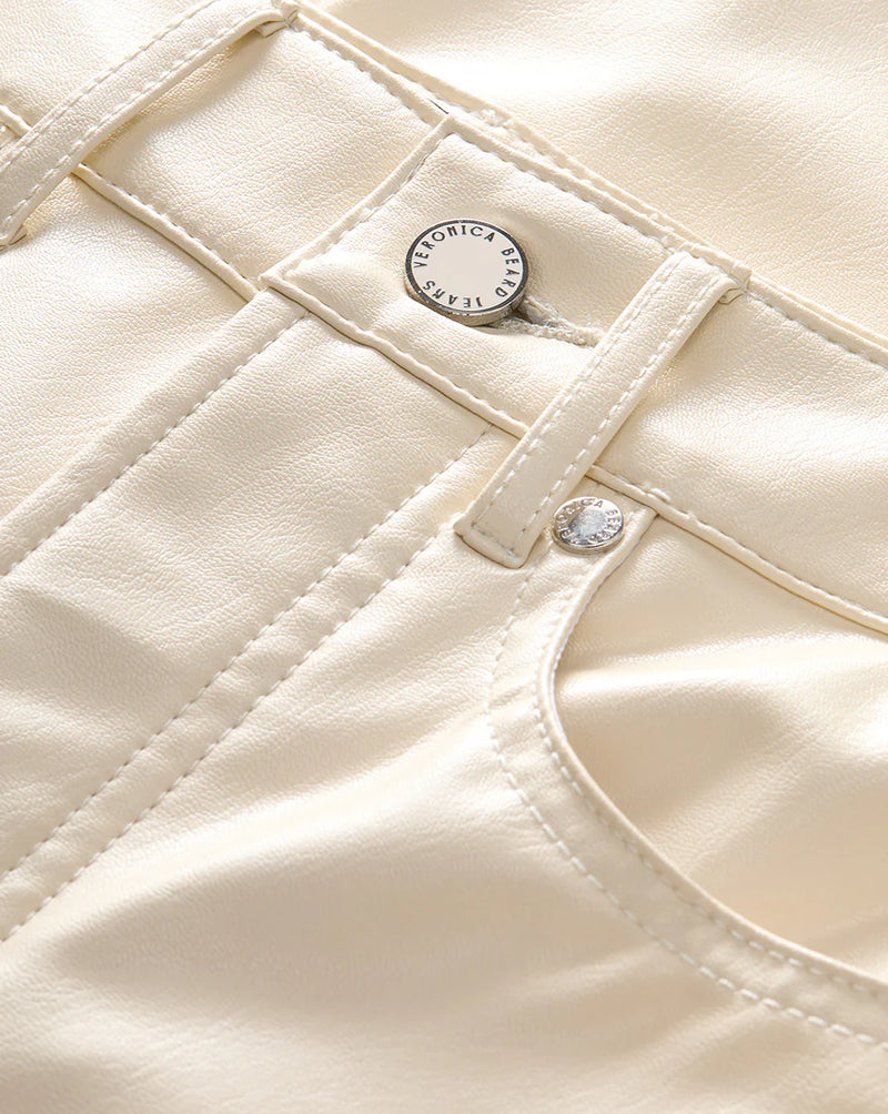 Veronica Beard - Taylor Wide-Leg Jean Vegan Leather - Ecru