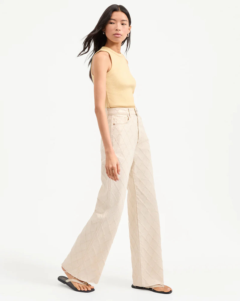Veronica Beard - Taylor Diamond Printed Wide-Leg Jean - Ecru