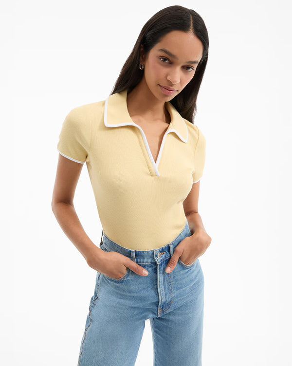 Veronica Beard - Kearney Polo Tee With Contrast Piping - Chamomile