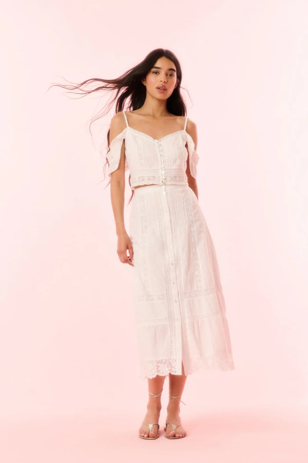 Loveshackfancy - Jenae Cotton Off-The-Shoulder Crop Top - Optic White