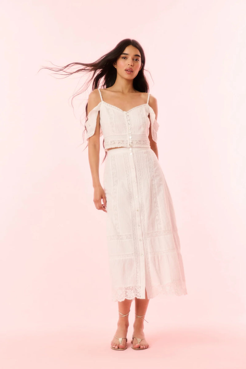 Loveshackfancy - Jenae Cotton Off-The-Shoulder Crop Top - Optic White