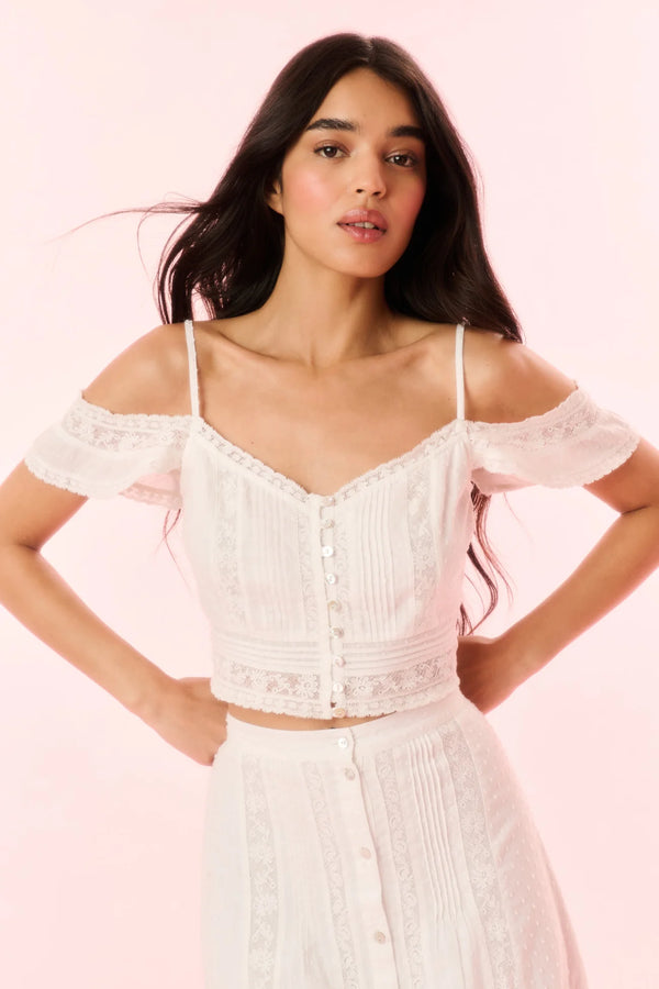 Loveshackfancy - Jenae Cotton Off-The-Shoulder Crop Top - Optic White