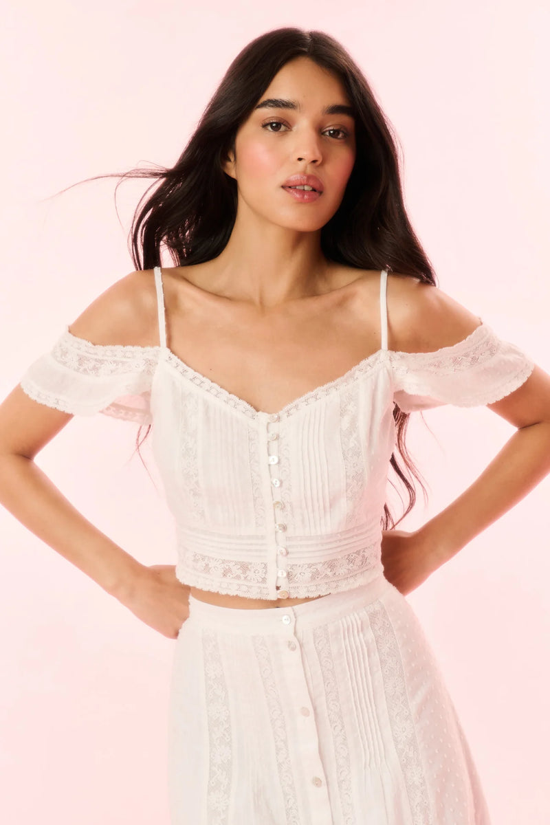 Loveshackfancy - Jenae Cotton Off-The-Shoulder Crop Top - Optic White
