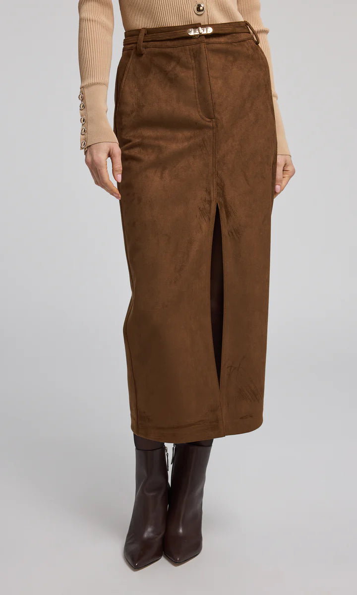 Generation love - Medina Belted Vegan Suede Skirt - Caramel