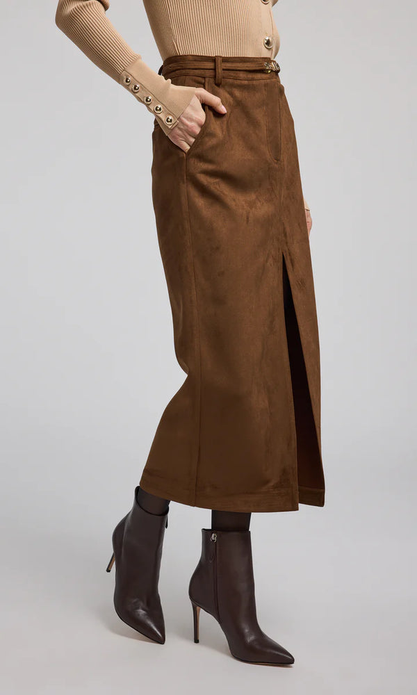 Generation love - Medina Belted Vegan Suede Skirt - Caramel