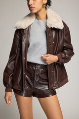 ALLISON FAUX FUR COMBO VEGAN LEATHER BOMBER