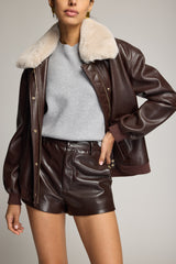 ALLISON FAUX FUR COMBO VEGAN LEATHER BOMBER