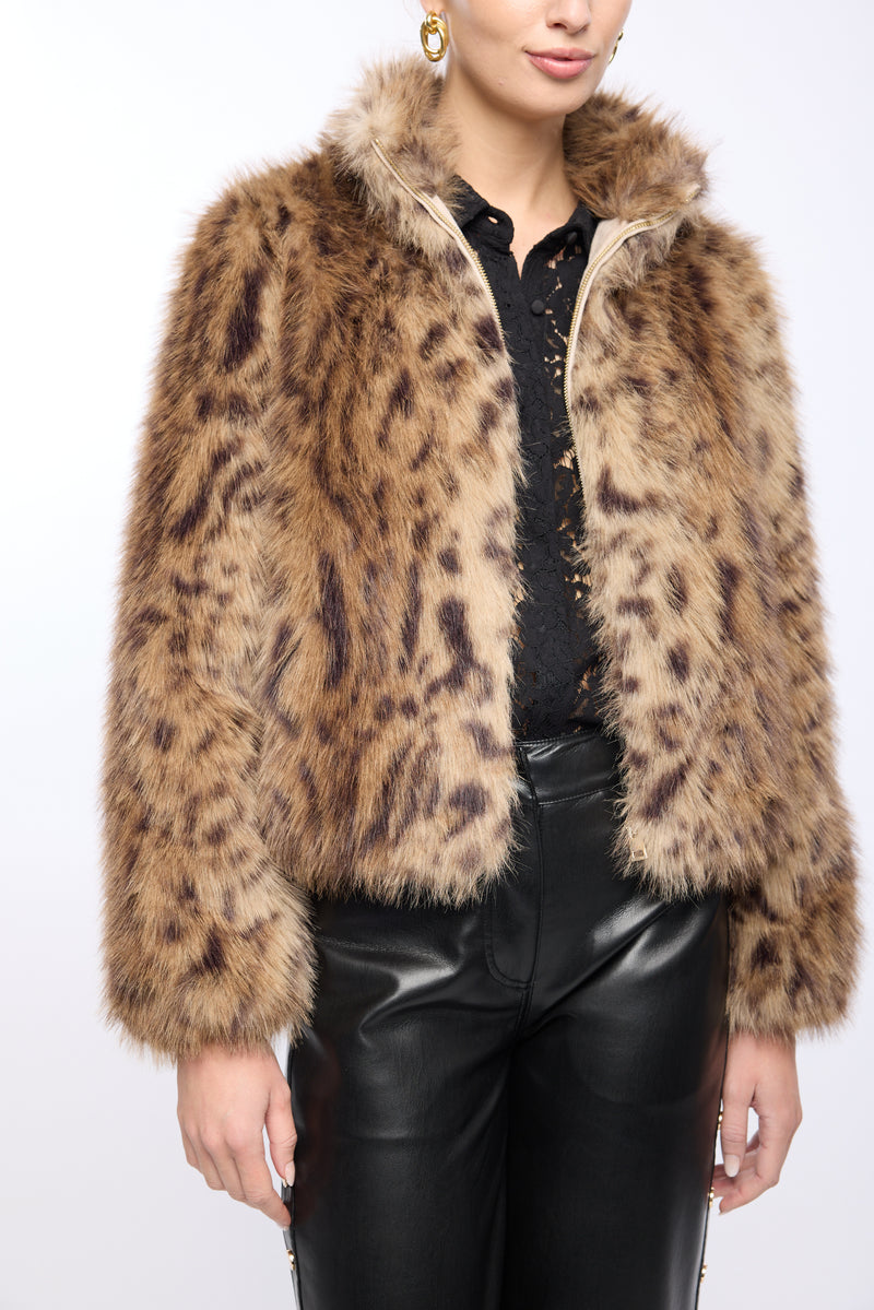JAMIE LEOPARD FAUX FUR JACKET