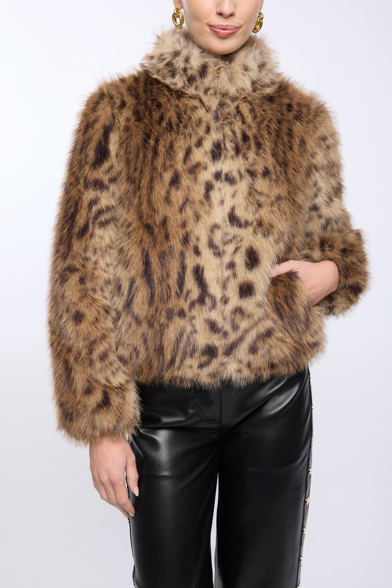 JAMIE LEOPARD FAUX FUR JACKET