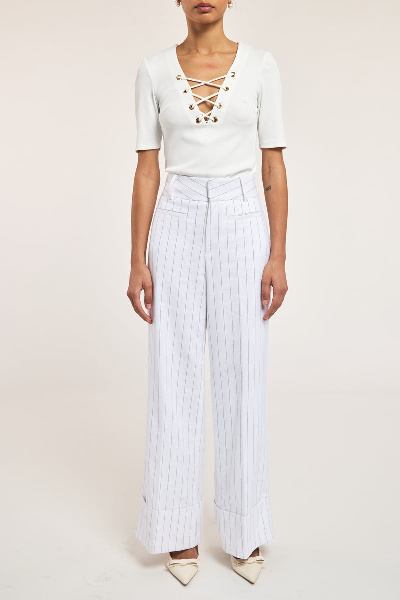 RAQUEL PINSTRIPE LINEN PANTS