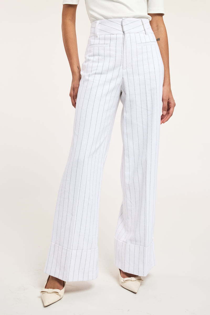 RAQUEL PINSTRIPE LINEN PANTS