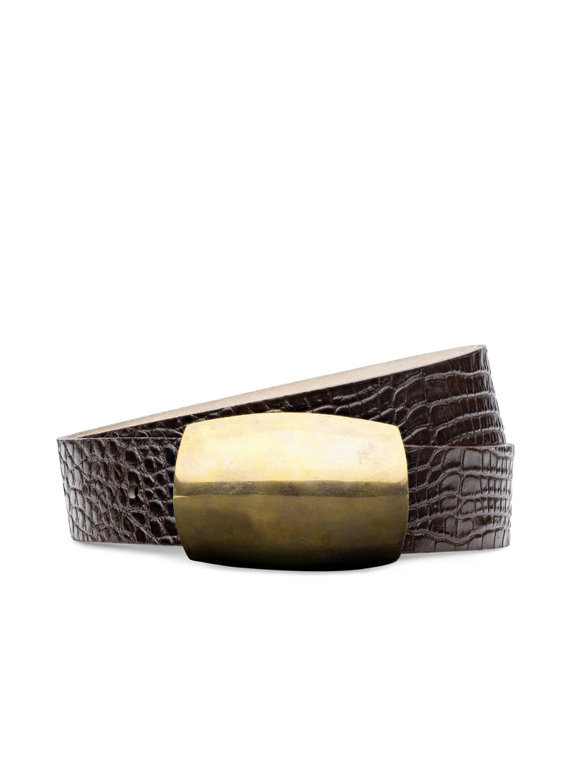 L'agence - Milou Belt - Chocolate Croc Embossed/Gold