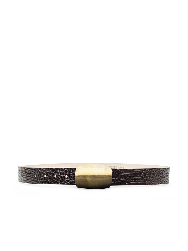 L'agence - Milou Belt - Chocolate Croc Embossed/Gold