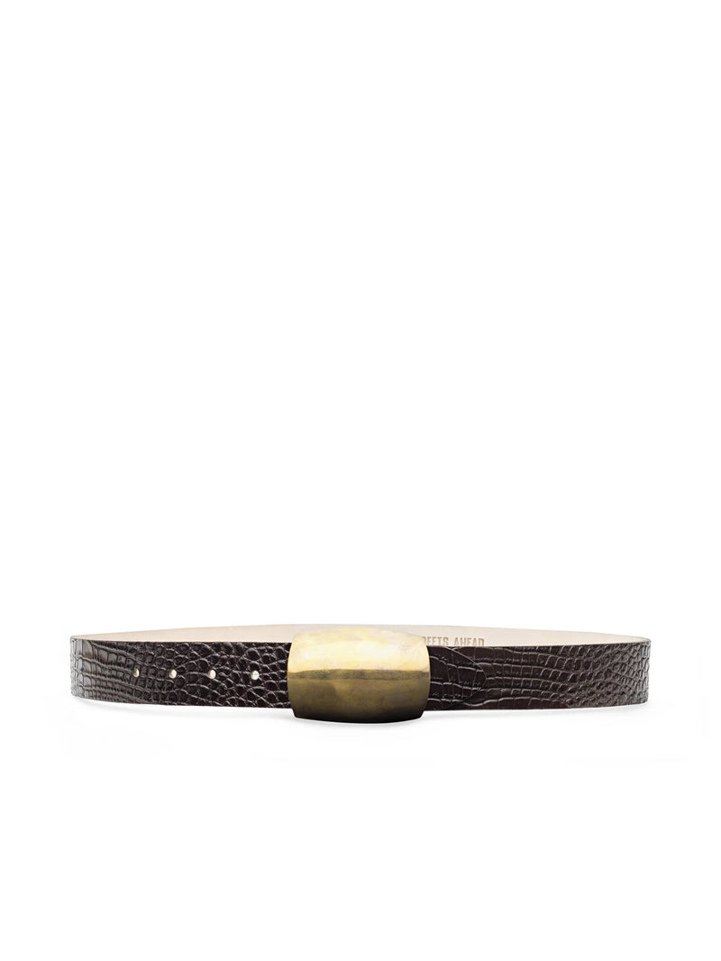 L'agence - Milou Belt - Chocolate Croc Embossed/Gold