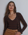 Jacquard Stripe Rib Cardigan W/ Ruffles