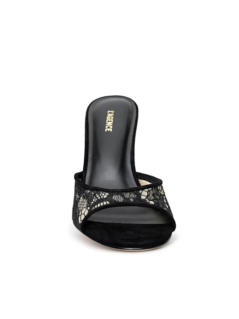 L’agence - Avery Lace Open-Toe Mule - Black Lace