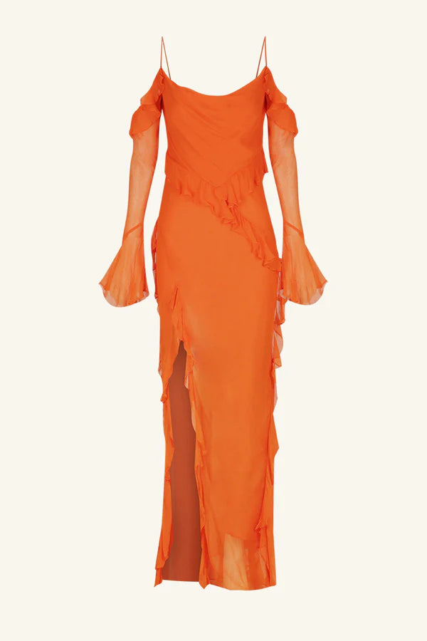 Shona Joy - Layla Long Sleeve Ruffle Maxi Dress - Flame Orange