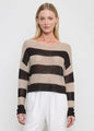 Enza Costa - Stripe Linen Bateau Sweater - Black Orchid/Oatmeal