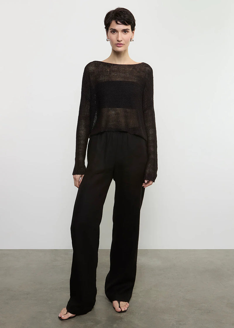 Enza Costa - Linen Open Knit Bateau Sweater - Black
