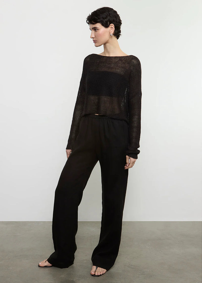 Enza Costa - Linen Open Knit Bateau Sweater - Black