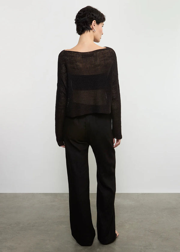 Enza Costa - Linen Open Knit Bateau Sweater - Black