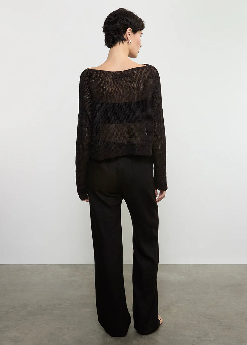 Enza Costa - Linen Open Knit Bateau Sweater - Black