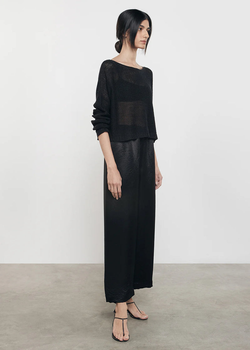 Enza Costa - Linen Open Knit Bateau Sweater - Black