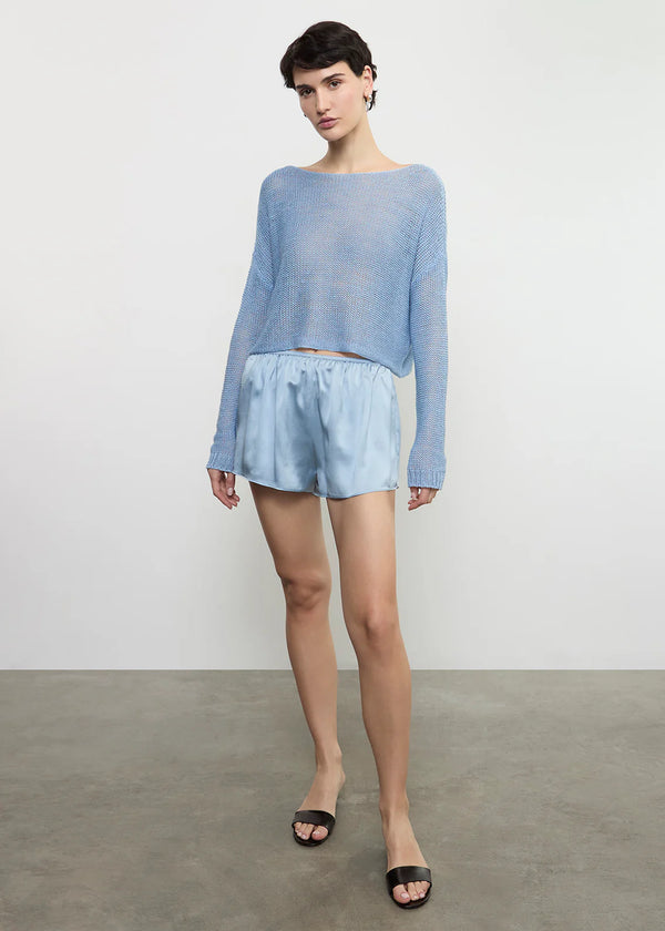 Enza Costa - Linen Open Knit Bateau Sweater - Sky