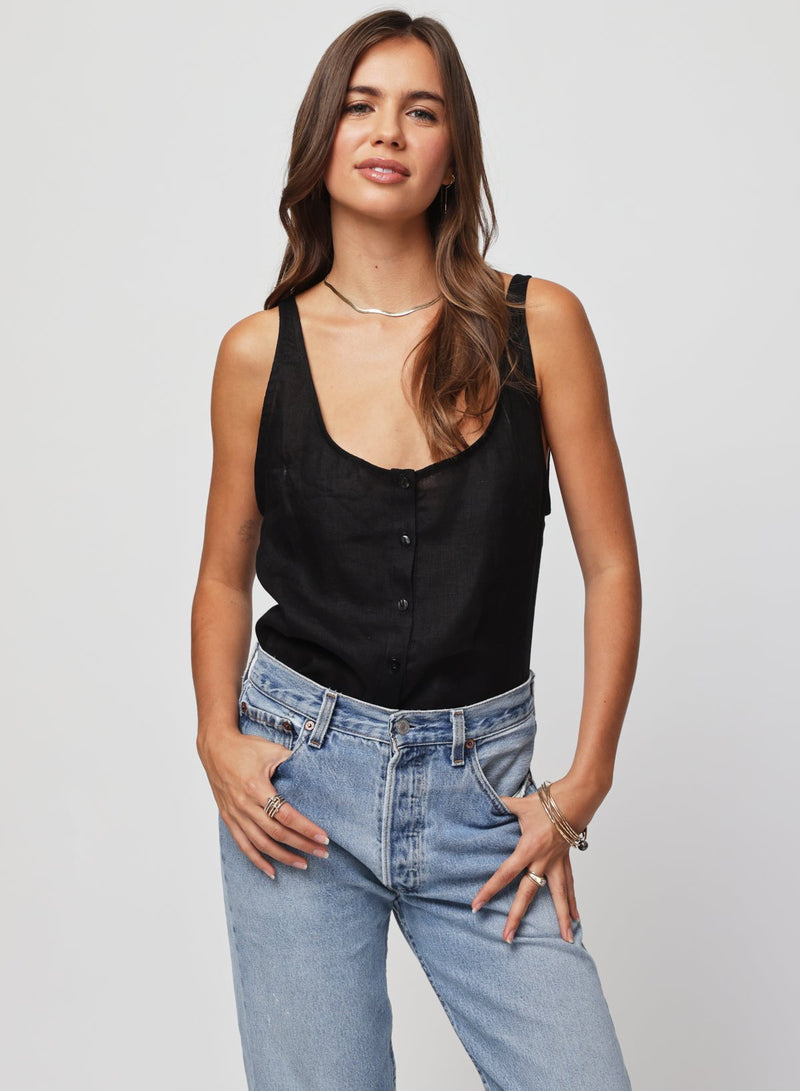 Stillwater - The Linen Button Tank - Black