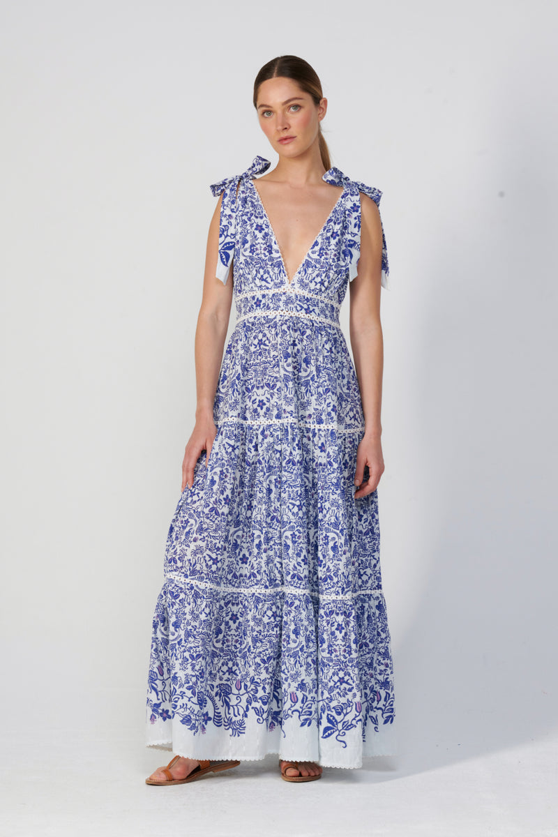 poupette st barth dress Perla Long | Print/Blue | Size M Mae Ling wears a Size::68