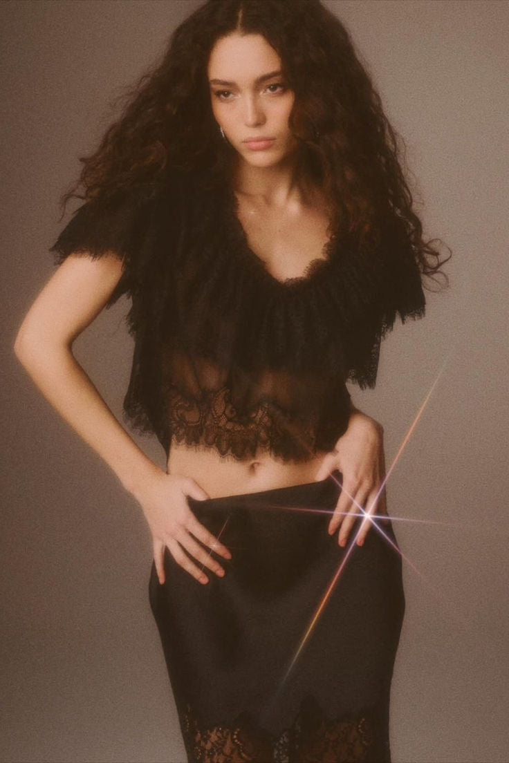 Loveshackfancy - Vienne Lace Ruffle Top - Black