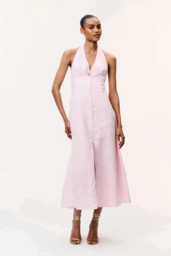 love shack fancy pink maxi dress Loveshackfancy - Lovis Linen Halter Maxi length Plunge V flowy dresses Waist Size:61- 71 cm Top Ethnic Wear Trends