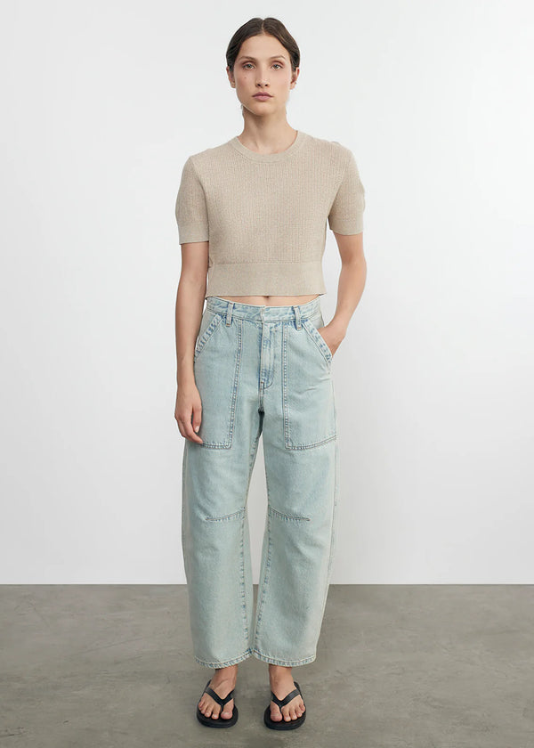 Enza Costa - Linen Open Knit Cropped Sweater - Basalt