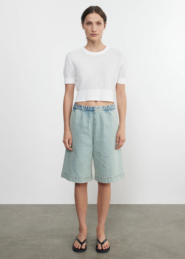 Enza Costa - Linen Open Knit Cropped Sweater - Off White
