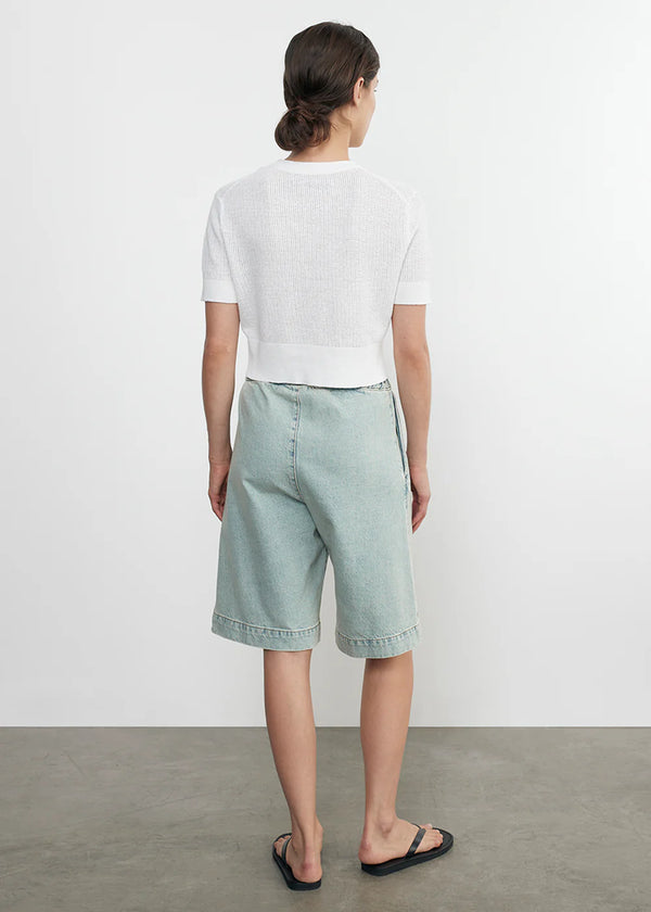 Enza Costa - Linen Open Knit Cropped Sweater - Off White