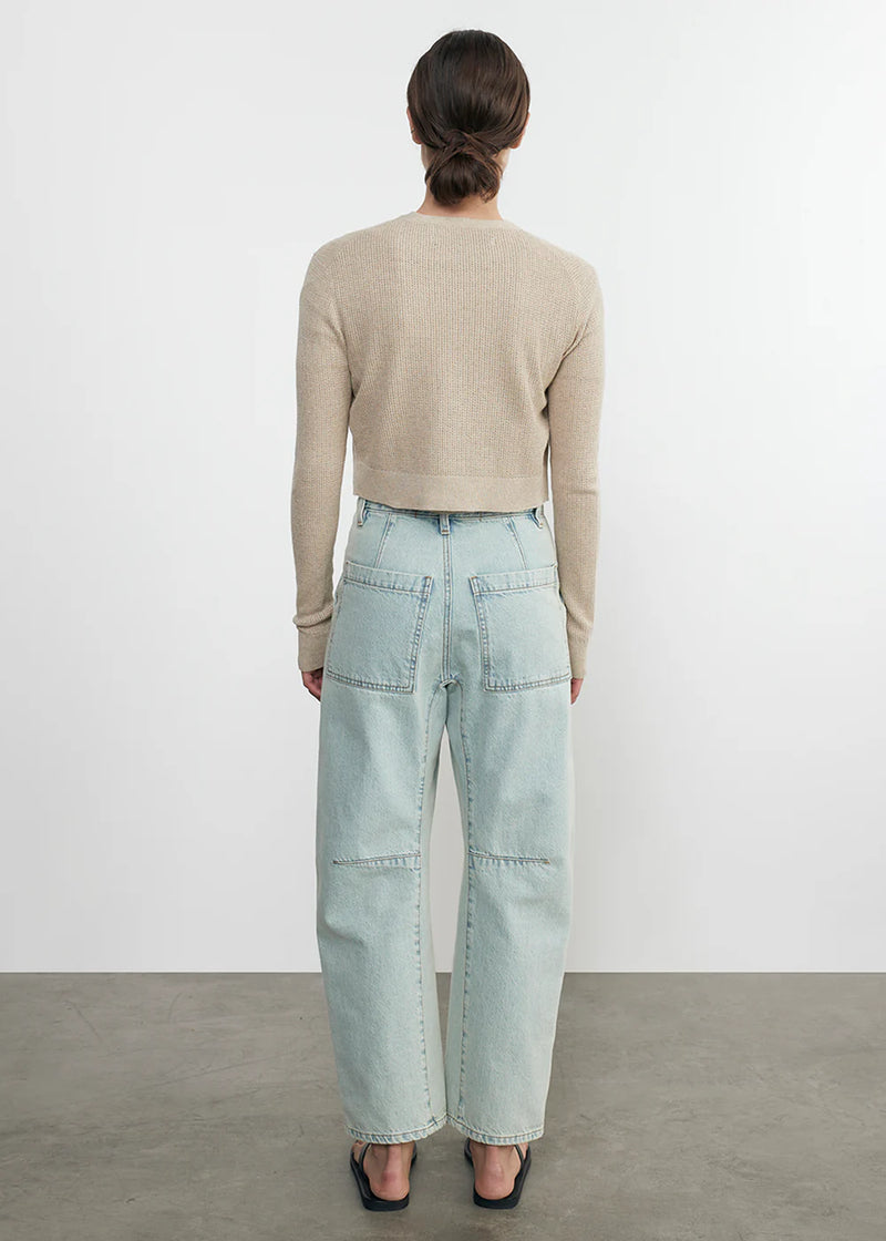 Enza Costa - Linen Open Knit Cropped V Neck Cardigan - Basalt