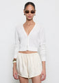 Enza Costa - Linen Open Knit Cropped V-Neck Cardigan - Multiple Colors