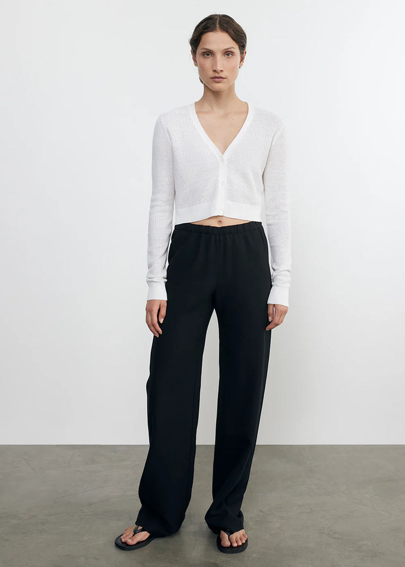 Enza Costa - Linen Open Knit Cropped V Neck Cardigan - White