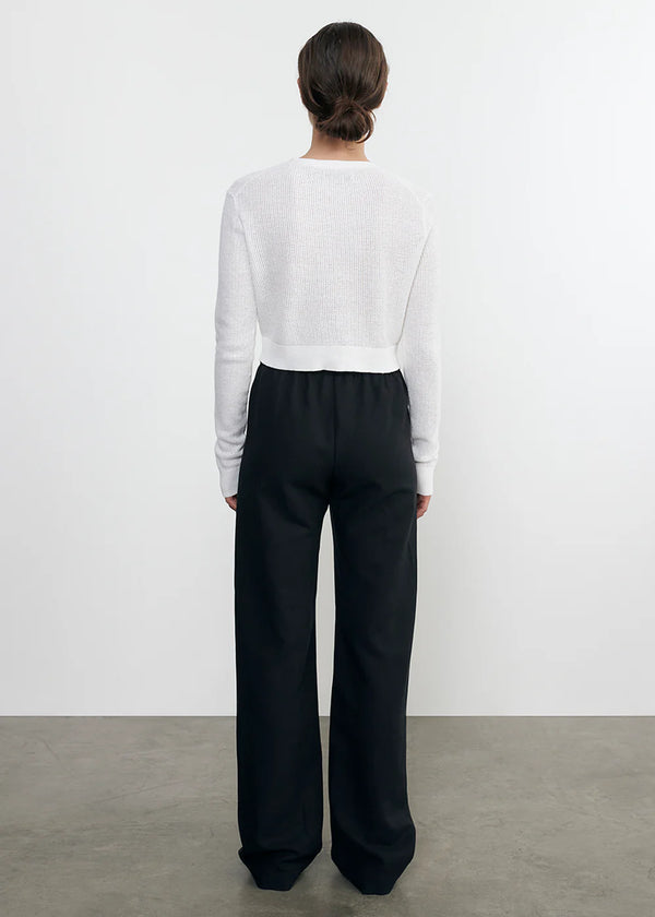Enza Costa - Linen Open Knit Cropped V Neck Cardigan - White