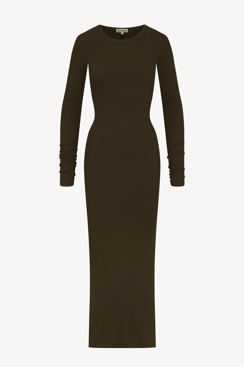 Eterne - Long Sleeve Crewneck Maxi Dress - Moss