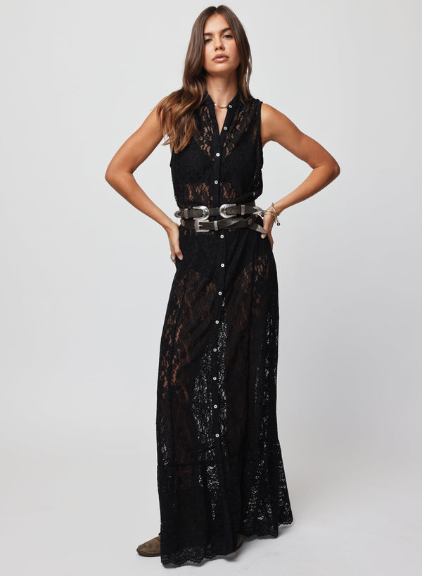 THE LACE BUTTON FRONT MAXI DRESS SMALL / Black THE LACE BUTTON FRONT MAXI DRESS SMALL / Black