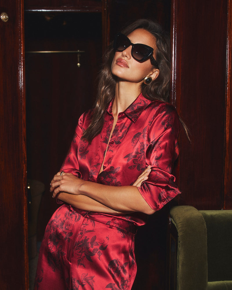 L'agence - Dani Silk Blouse - Burgundy Painterly Floral