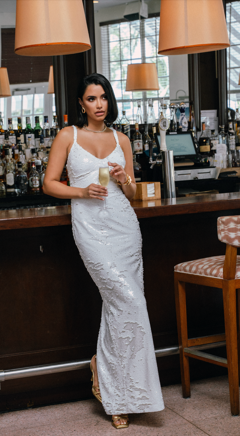 L'AGENCE Karma Sequin Maxi Dress In White Sequin L'AGENCE Karma Sequin Maxi Dress In White Sequin