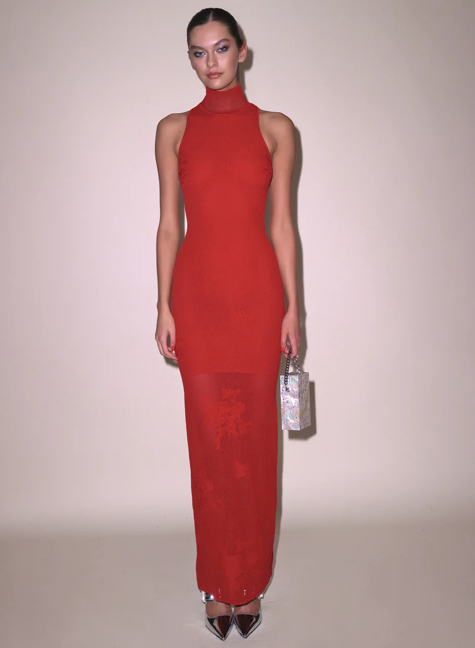 Fleur du Mal | Lace Pointelle Racer Dress | Ruby Red | Size M | Women Fleur du Mal | Lace Pointelle Racer Dress | Ruby Red | Size M | Women