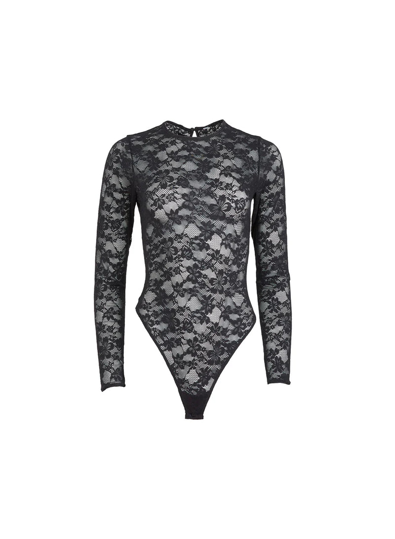 Fleur Du Mal - Le Stretch Lace Long Sleeve Bodysuit - Black