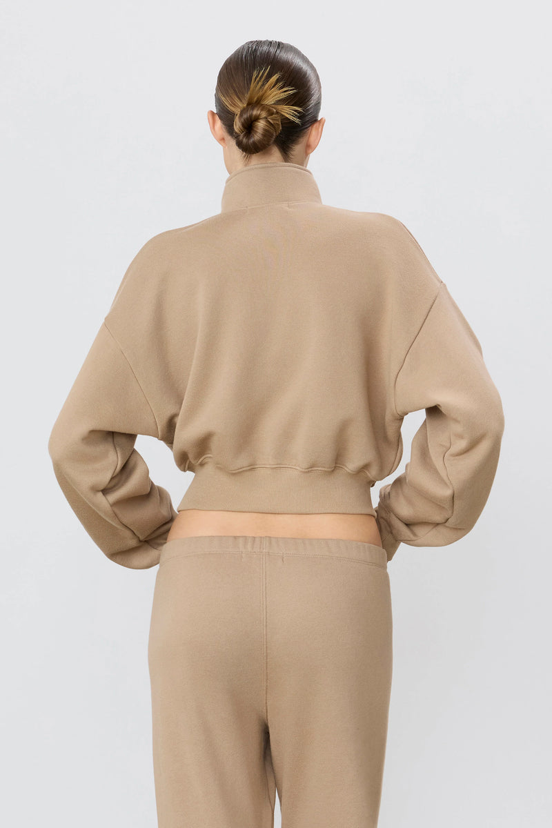 Eterne - Cropped Half-Zip Sweatshirt - Taupe