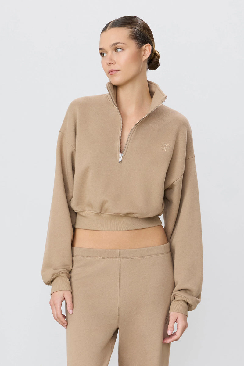 Eterne - Cropped Half-Zip Sweatshirt - Taupe