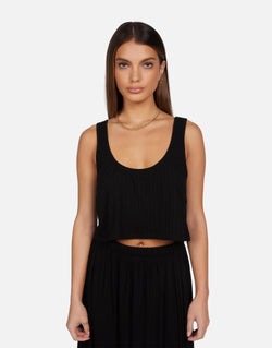 Michael Lauren - Neko Oversized "Ribbed" Crop Tank - Black